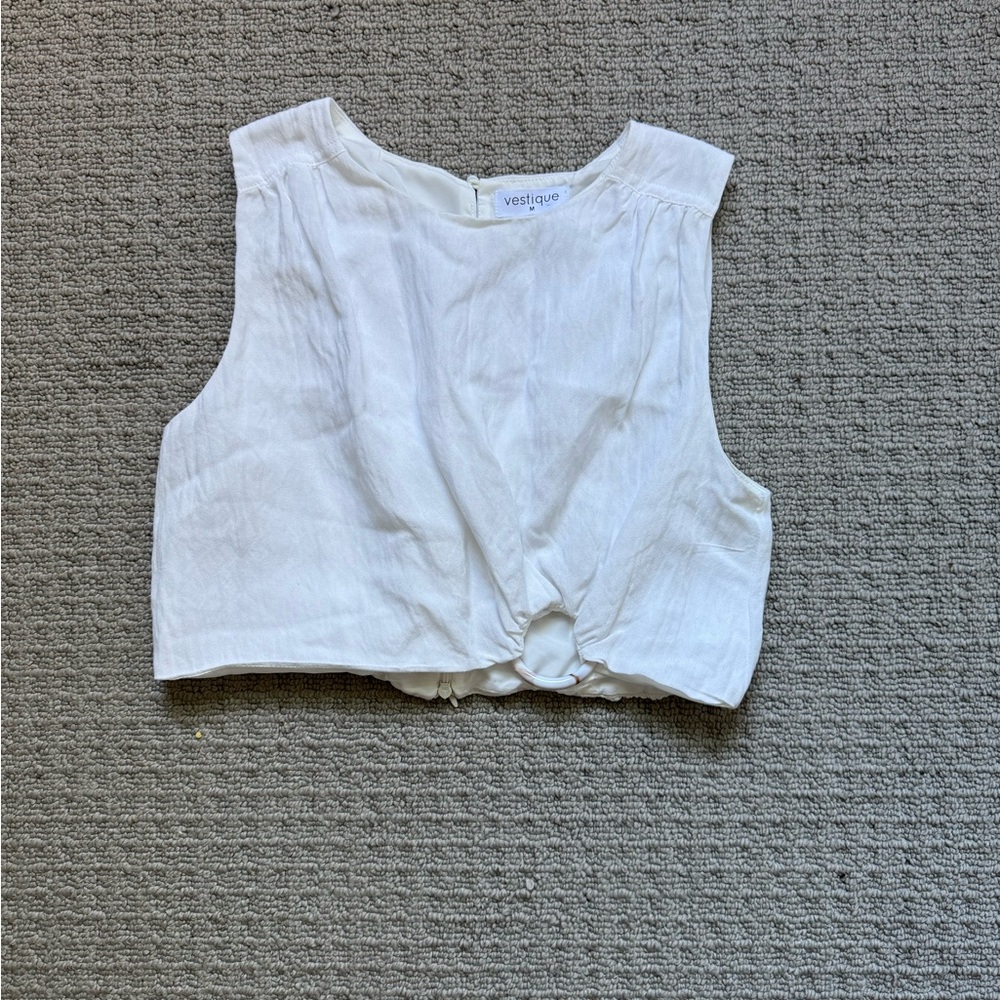 Vestique White Crop Top with Front Ring Detail